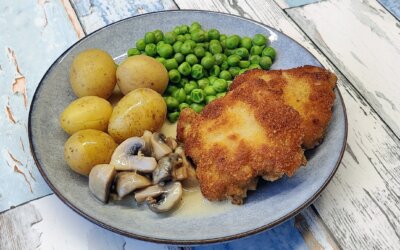 Skinkeschnitzel med champignonsauce