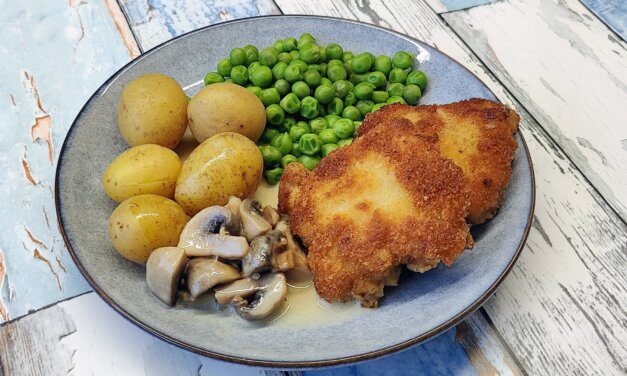 Skinkeschnitzel med champignonsauce