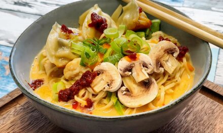 Spicy nudelsuppe med gyoza – Cremet, krydret og fyldt med smag